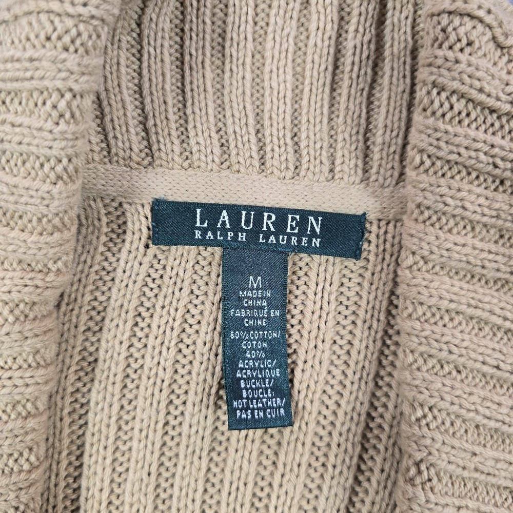Lauren Ralph Lauren Sweater Vest Womens Medium Beige Cable Knit Belted Buckle - Picture 3 of 8
